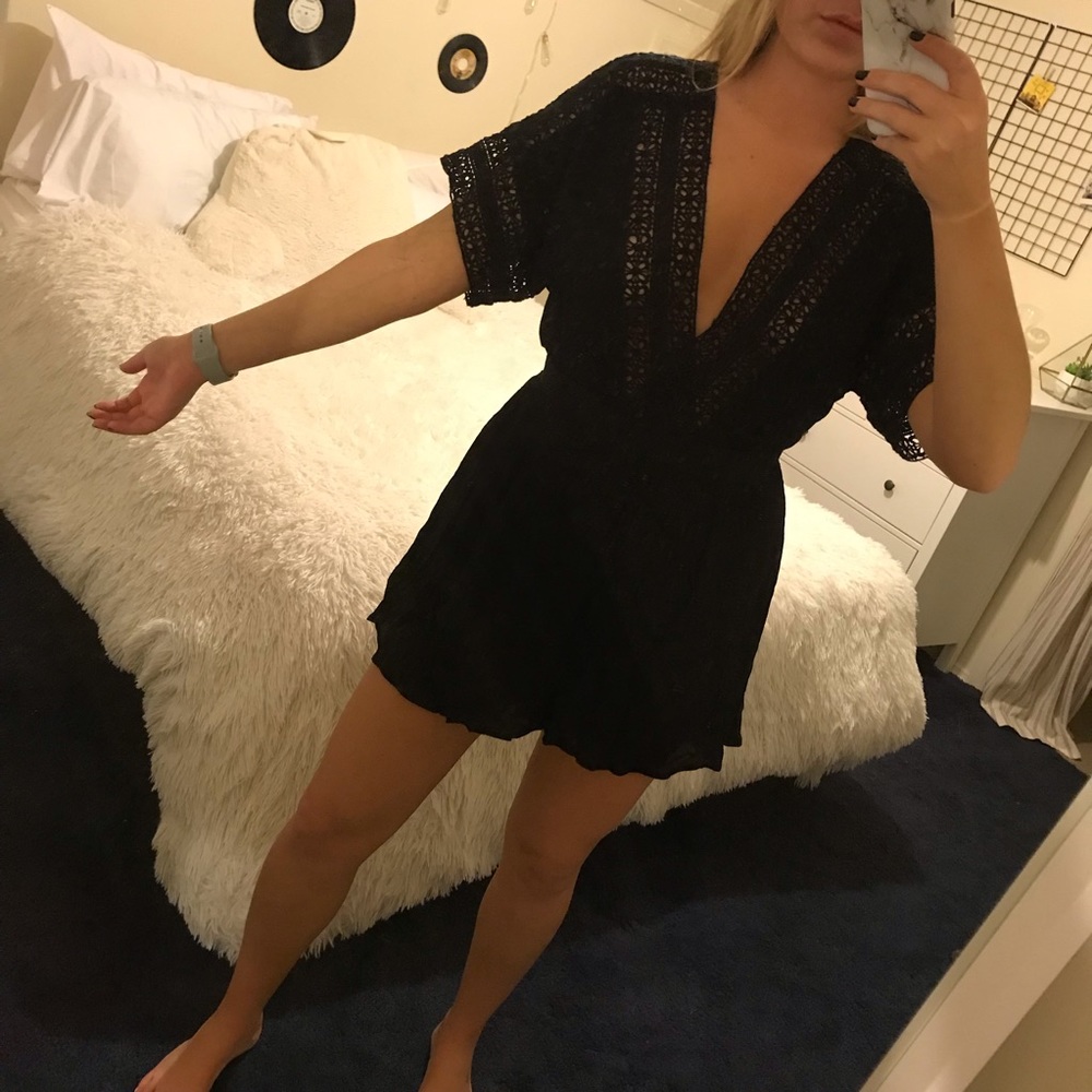 Black Lace Detail Romper (New!)